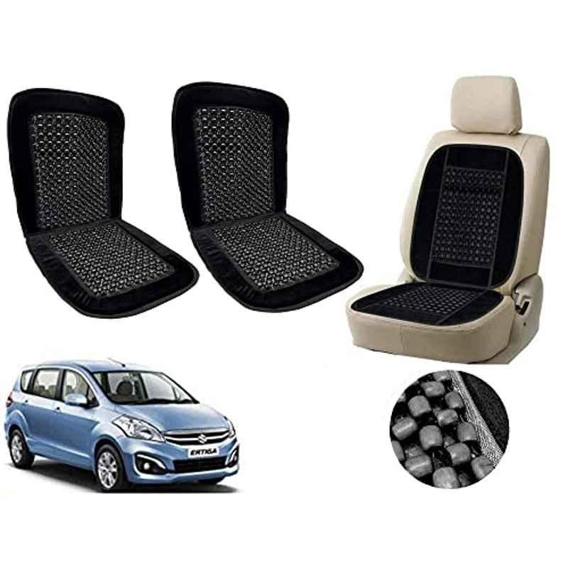 Auto Pearl PU, Velvet & Wooden Beads Black Rectangular Seat Cushion for Maruti Ertiga 2016 (Pack of 2 )