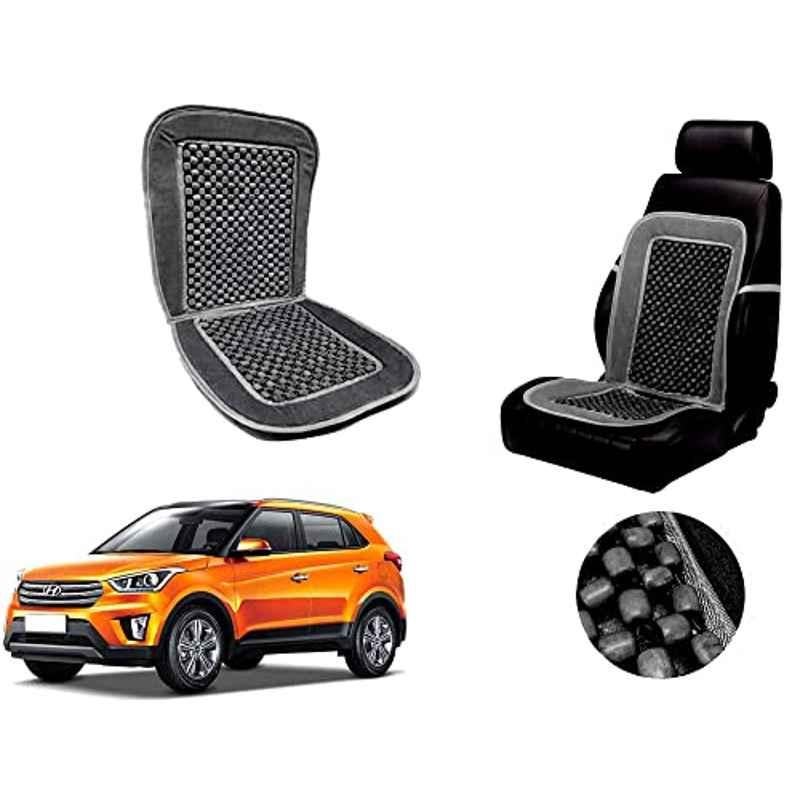 Auto Pearl PU, Velvet & Wooden Beads Grey Rectangular Seat Cushion for Hyundai Creta