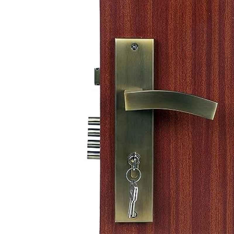 Handle Waala LB10002 10 inch 60mm Stainless Steel Antique Brass Finish Cylindrical Plate Both Side Key Mortise Door Lock Set