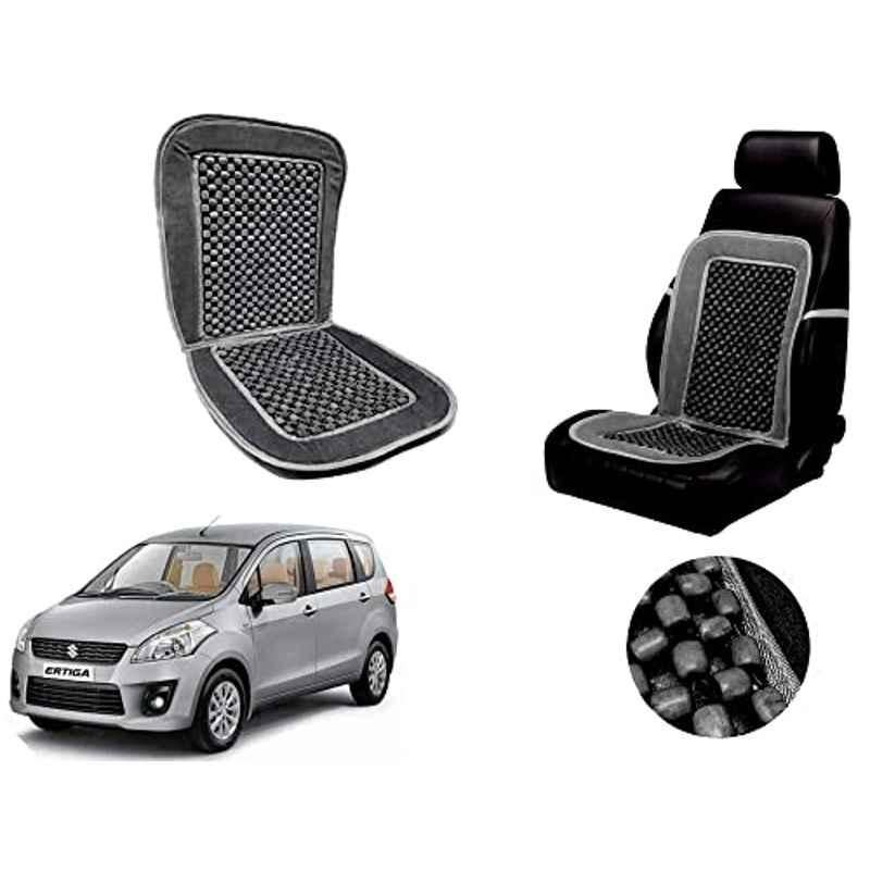 Auto Pearl PU, Velvet & Wooden Beads Grey Rectangular Seat Cushion for Maruti Suzuki Ertiga