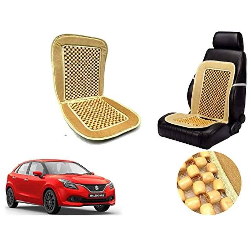 Auto Pearl PU, Velvet & Wooden Beads Beige Rectangular Seat Cushion for Maruti Suzuki Baleno RS