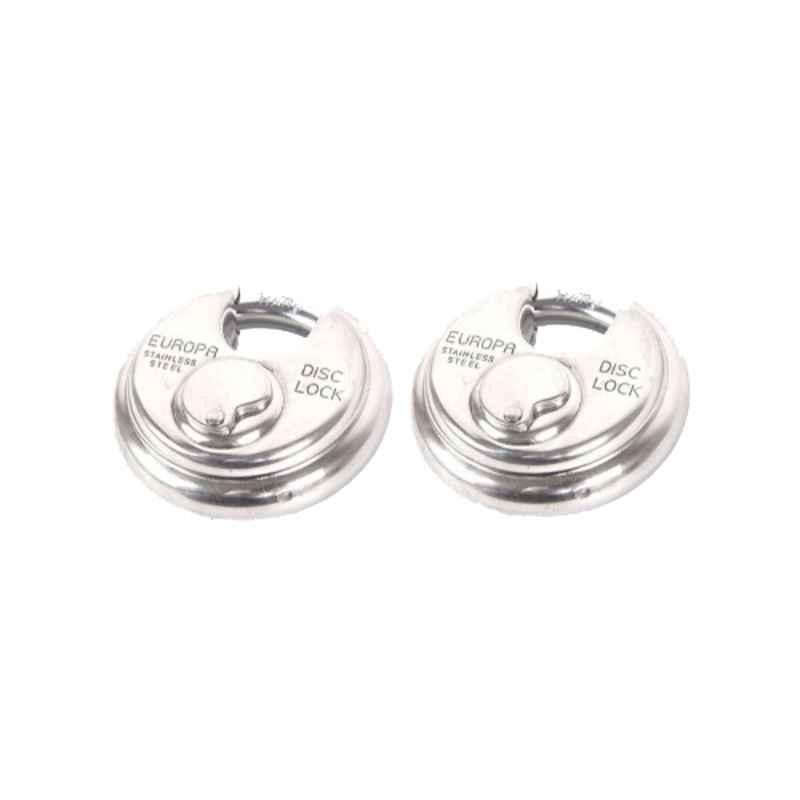 Europa 9.5mm 14 Pin Stainless Steel High Security Disc Padlock, P370 TW (Pack of 2)