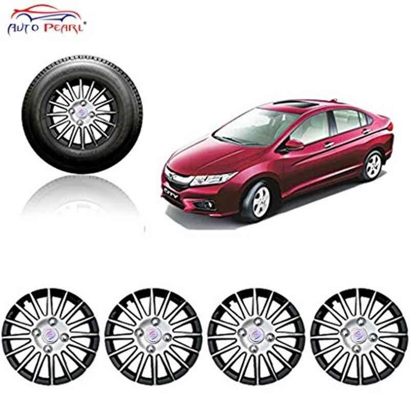 Auto Pearl 4 Pcs 15 inch ABS Silver & Black Wheel Cover Set for Honda City i-VTEC