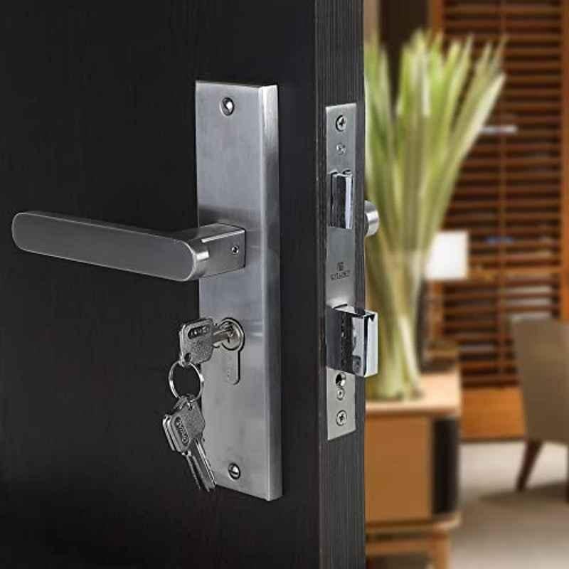 Saze 8 inch Stainless Steel Matt Finish Cylindrical Plate One Side Key Mortise Door Lock Handle Set with 3 Keys, LB-304