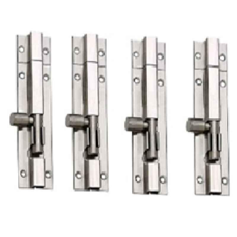 Shri 4 inch Stainless Steel Tow Tone Silver Finish Plain Tower Bolt (Pack of 4)