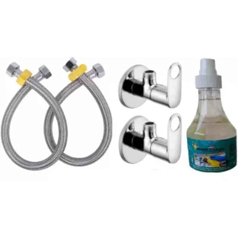 Senkiddpro Prime 2 Pcs Stainless Steel Chrome Finish Wall Mounted Angle Cock with 2 Connection Pipe & Shiner Combo