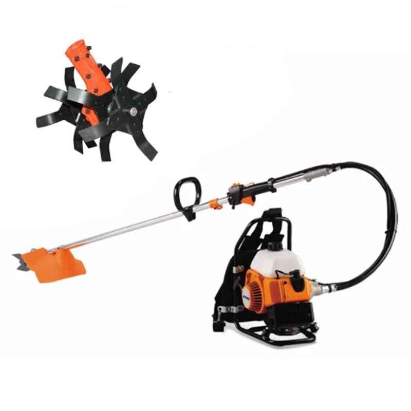 KISTON KOREA 1.2HP 35cc 4 Stroke GX35 Petrol Engine Backpack Brush Cutter with Round Tiller Set, KEBC4SGX4BPTA