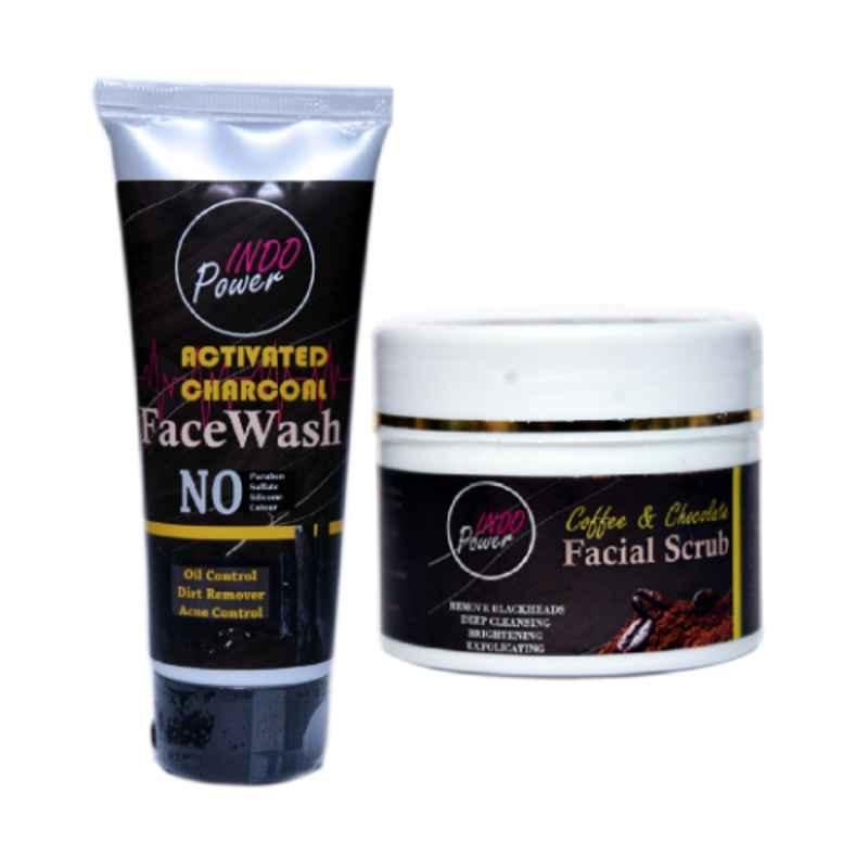 Indopower DD185 100g Activated Charcoal Facewash with Coffee & 100g Chocolate Facial Scrub Combo Pack