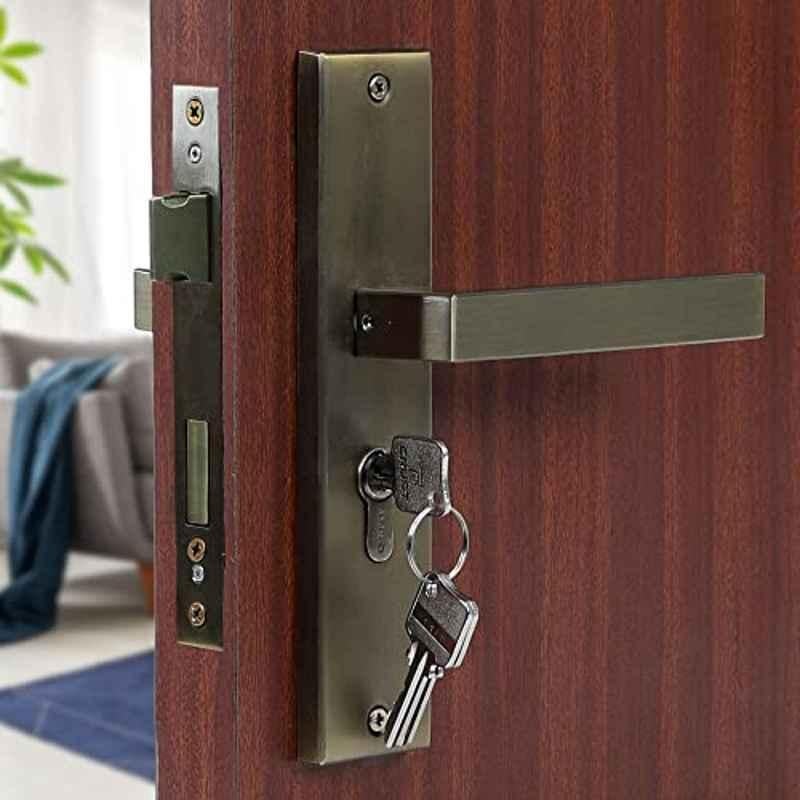 Voltizi 8 inch Stainless Steel 304 Antique Finish Cylindrical Plate Mortise Door Lock Handle Set with Both Side Key, LB-301
