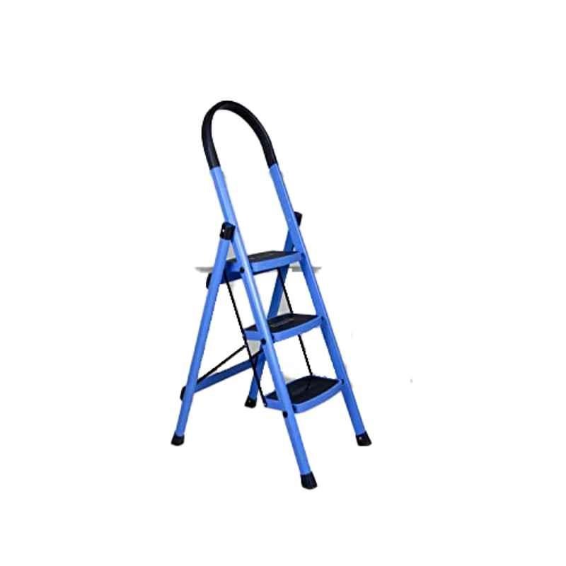 Plantex Alloy Steel Blue & Black 3 Step Anti Skid Ladder