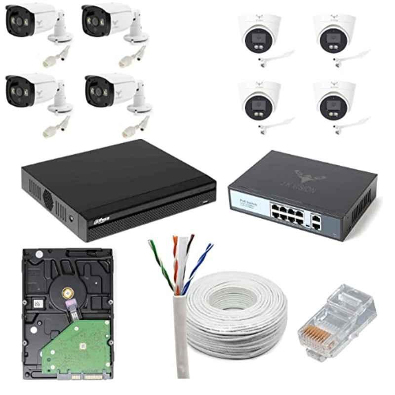 JK Vision 4MP 4 Pcs Bullet 4 Pcs Dome CCTV IP Camera Kit with 8 Channel NVR, 8 Port JK Vision POE, 2TB Hard Disk, Cat6 Cable 100m & 16 RJ45 Connector