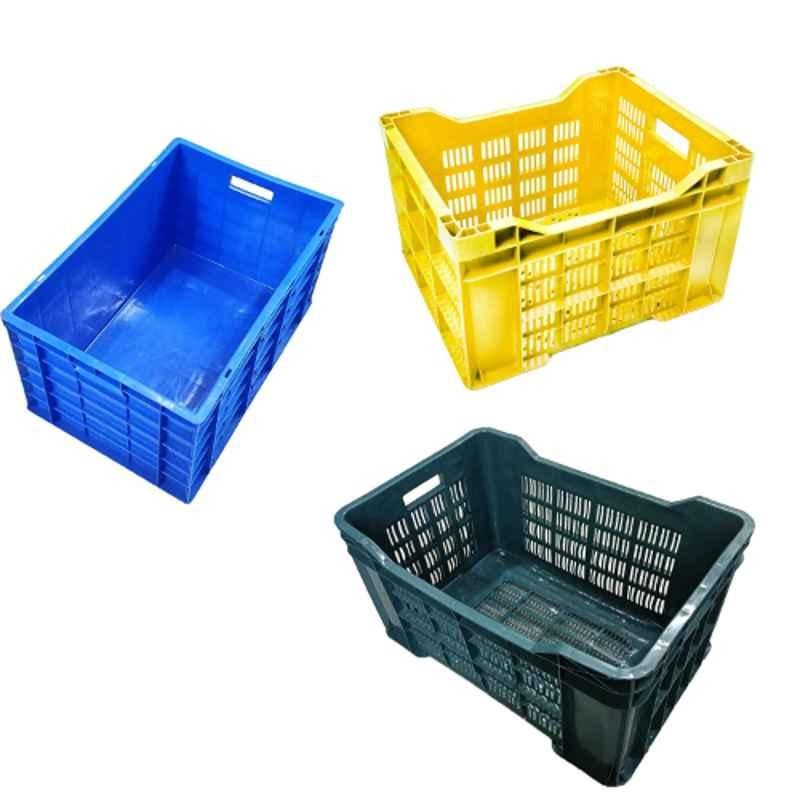 Xela 290-3Com 3 Pcs Plastic Blue, Green & Yellow Multipurpose Heavy Duty Portable Crate Set