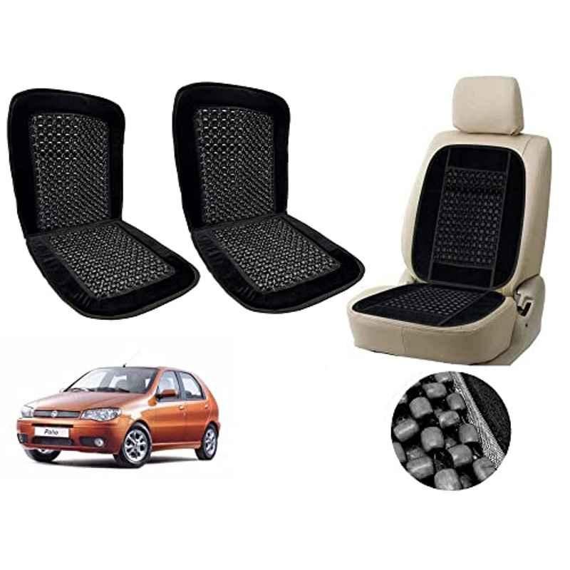 Auto Pearl PU, Velvet & Wooden Beads Black Rectangular Seat Cushion for Fiat Palio (Pack of 2 )