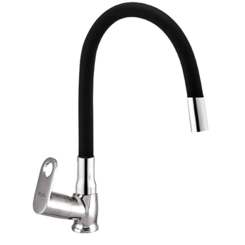 Zoie Orneo Brass Chrome Finish Single Flow Kitchen Sink Tap with Black Flexible Silicone Swivel Spout, Z31041