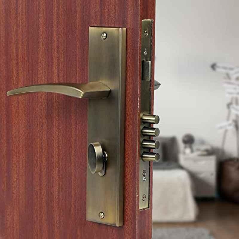 Voltizi Lobos 10 inch Stainless Steel 304 Antique Brass Finish Cylindrical Plate Mortise Door Lock Handle Set