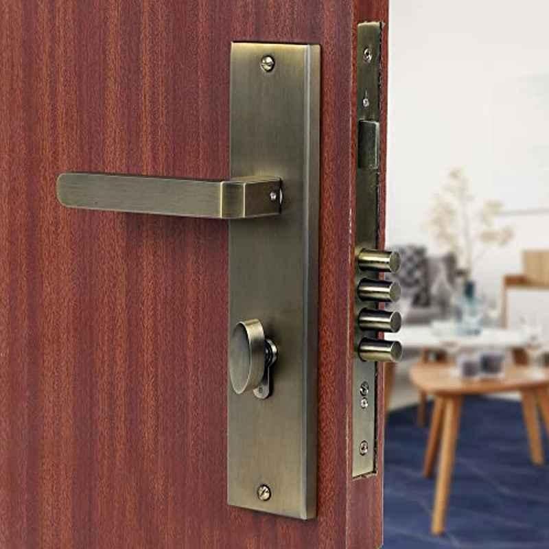 Voltizi 10 inch Stainless Steel 304 Antique Brass Finish Cylindrical Plate Mortise Door Lock Handle Set, LB303