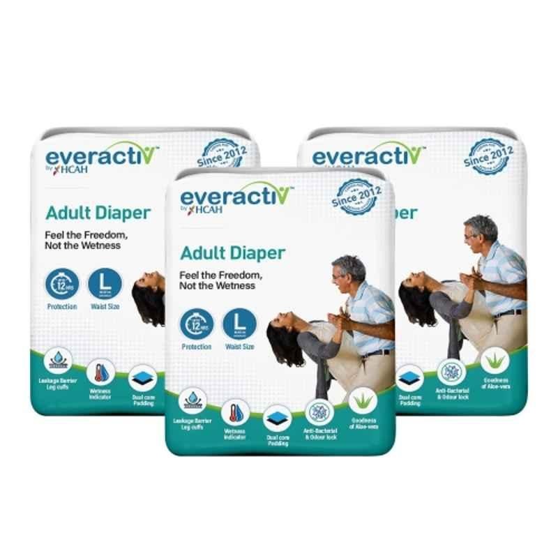 Everactiv 10 Pcs 28-45 inch White Polyethylene Adult Diaper with Aloe Vera & Wetness Indicator Set, RV-JFB7-ND5K, Size: L (Pack of 3)