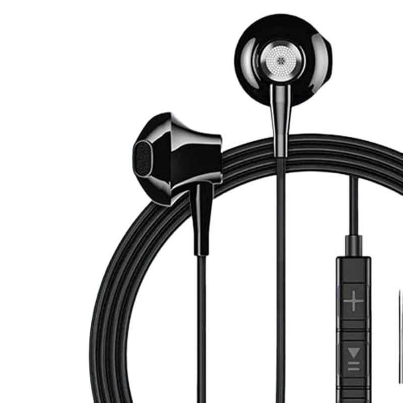 Tessco CH-238 Black Digital Stereo In-Ear Wired Metal Earphones with Bass, Noise Cancelling, Mic & Volume Control
