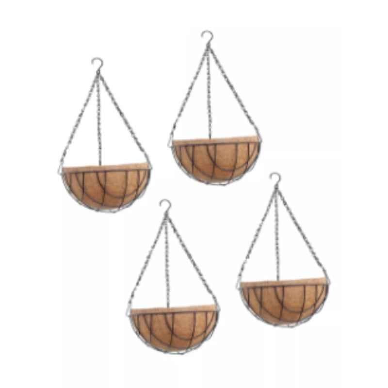 Coir Garden 10 inch Coir Brown Wall Mount Hanging Planter Pots with Stand (Pack of 4)