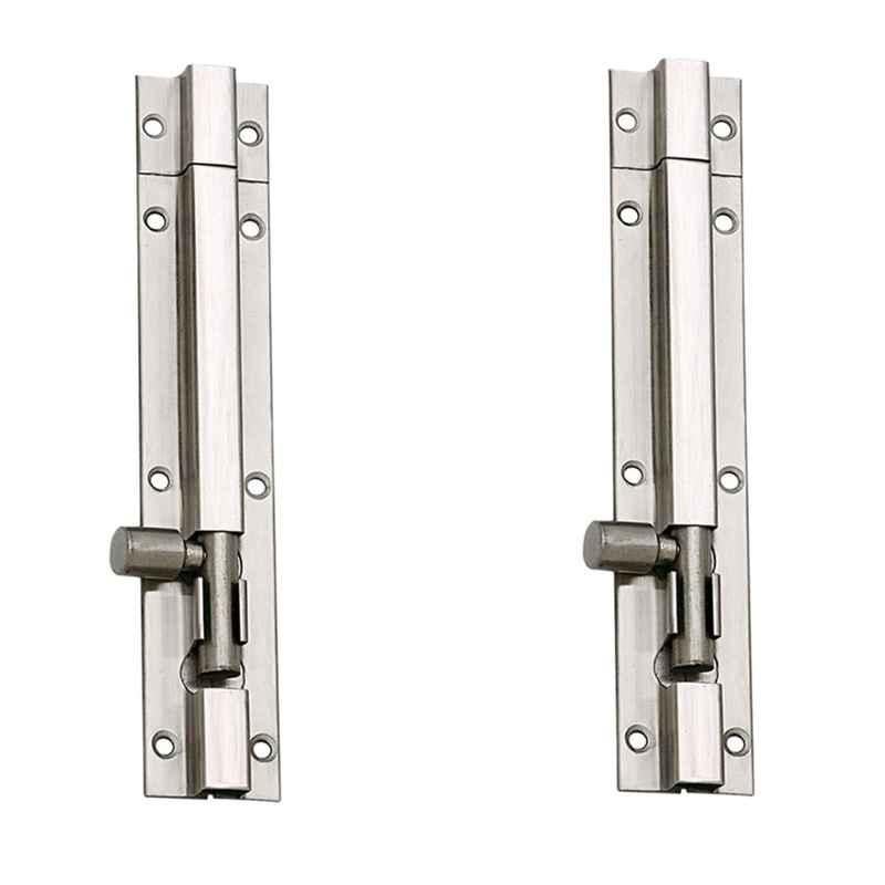 Smart Shophar 8 inch Stainless Steel Silver Plain Tower Bolt, SHA40TW-PLAN-SL08-P2 (Pack of 2)