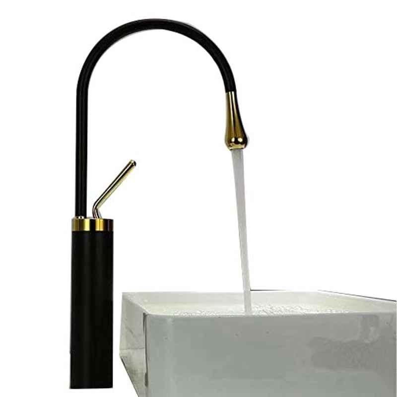 Aquieen Brass Black & Gold Single Lever Kitchen Sink Mixer with Connecting Hoses & Installation Kit