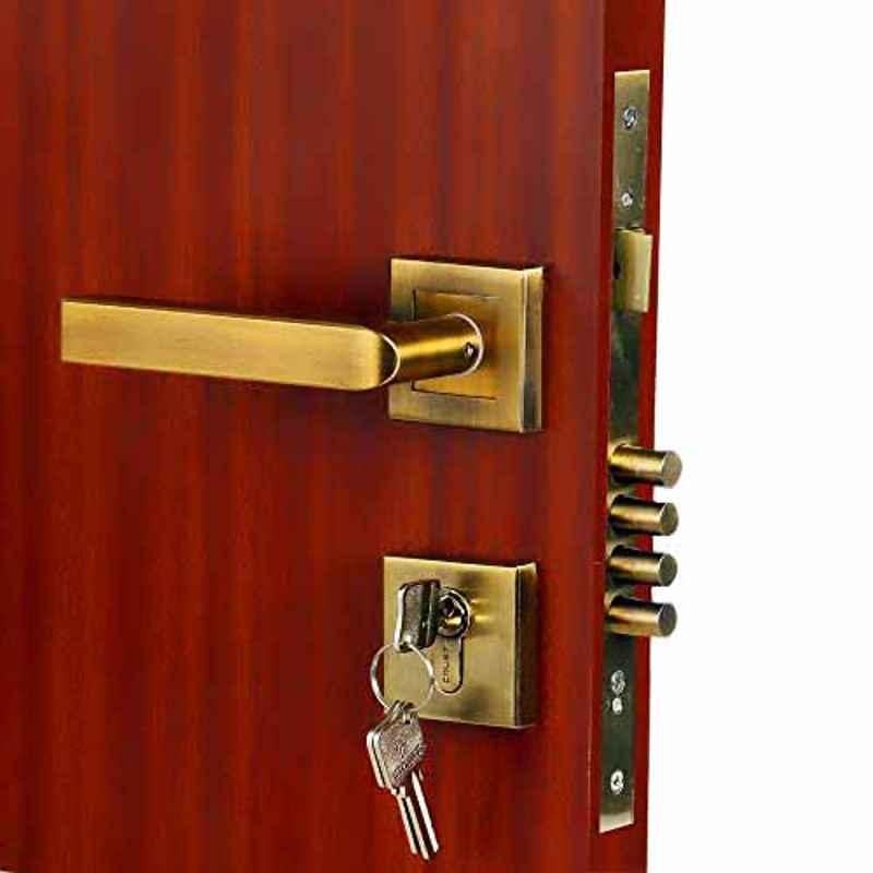 Homexpert Rose MG201 Stainless Steel Antique Brass Finish Mortise Door Lock Set with 4 Latches & Pull Handle