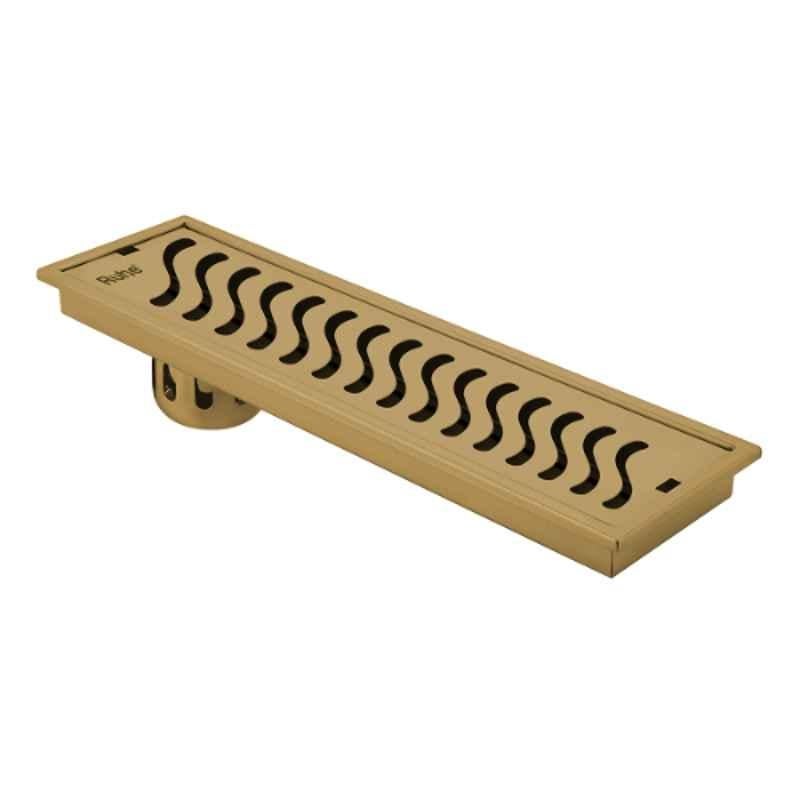 Ruhe 40x4 inch Stainless Steel 304 Yellow Gold PVD Coated Wave Shower Drain Channel, 16-0115-13