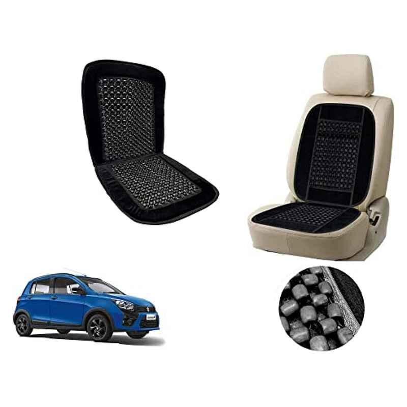Auto Pearl PU, Velvet & Wooden Beads Black Rectangular Seat Cushion for Maruti Suzuki CelerioX