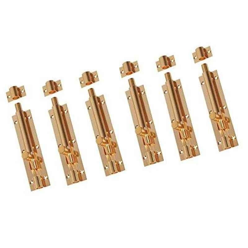Smart Shophar 10 inch Brass Gold Plain Tower Bolt, SHA10TW-PLAN-GL10-P6 (Pack of 6)