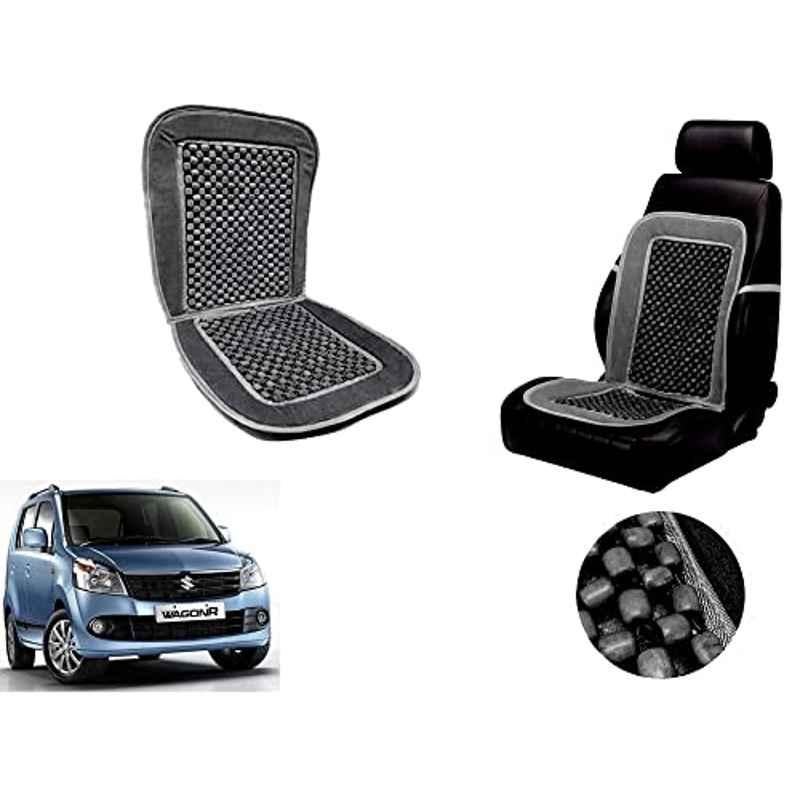 Auto Pearl PU, Velvet & Wooden Beads Grey Rectangular Seat Cushion for Maruti Suzuki WagonR 2010