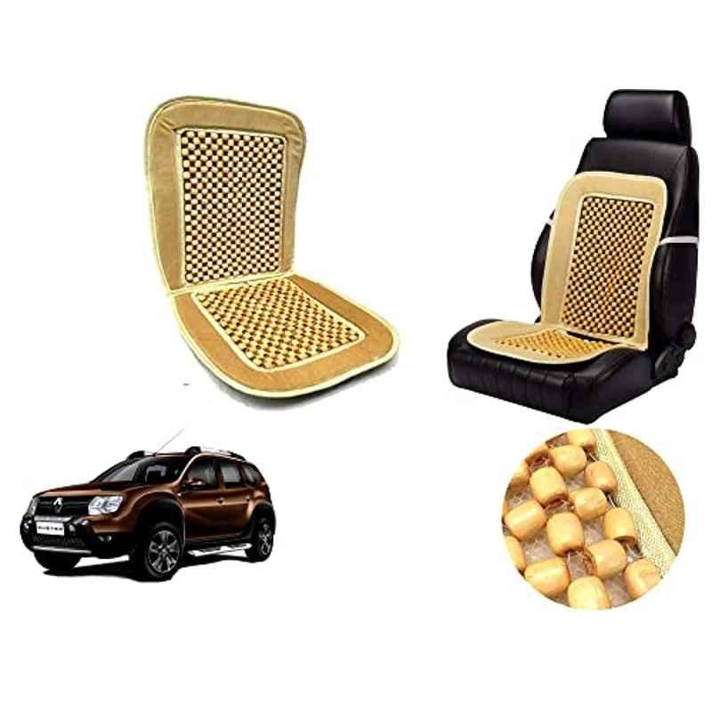 Auto Pearl PU, Velvet & Wooden Beads Beige Rectangular Seat Cushion for Renault Duster 2016
