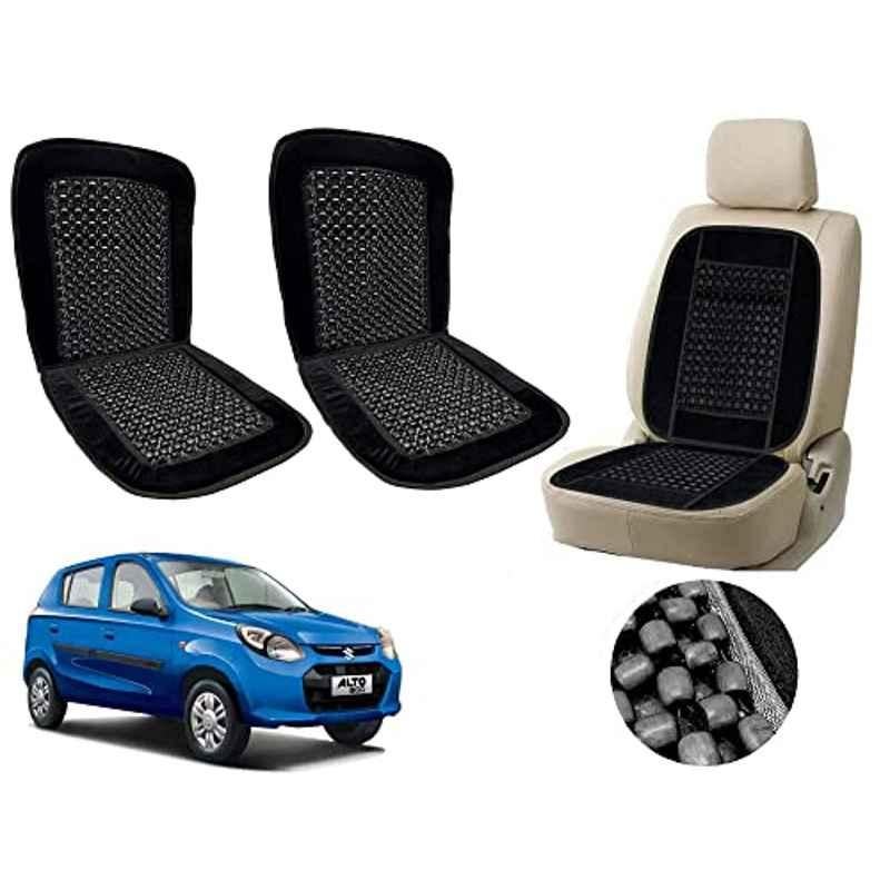 Auto Pearl PU, Velvet & Wooden Beads Black Rectangular Seat Cushion for Maruti Suzuki Alto 800 2016 (Pack of 2 )