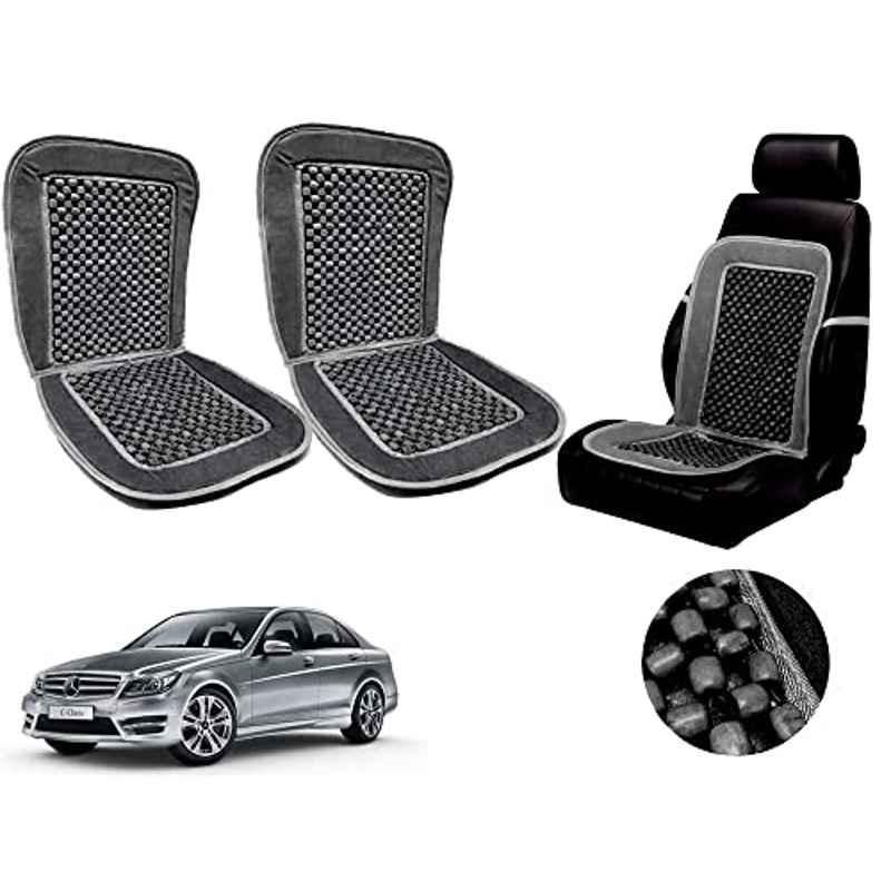 Auto Pearl PU, Velvet & Wooden Beads Grey Rectangular Seat Cushion for Mercedes C-Class (Pack of 2 )
