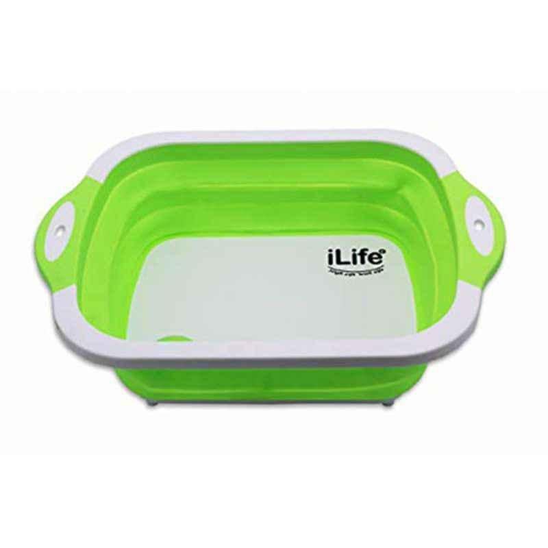 iLife Plastic & Silicone Green 4 in 1 Collapsible Cutting Board with Colander