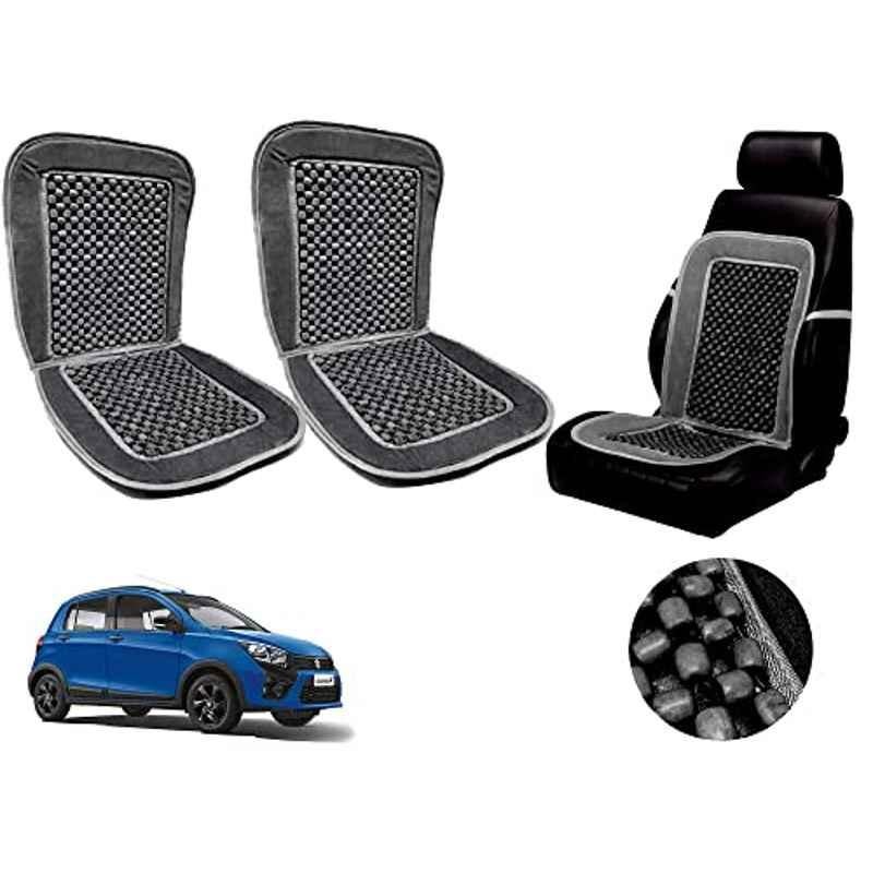 Auto Pearl PU, Velvet & Wooden Beads Grey Rectangular Seat Cushion for Maruti Suzuki CelerioX (Pack of 2 )