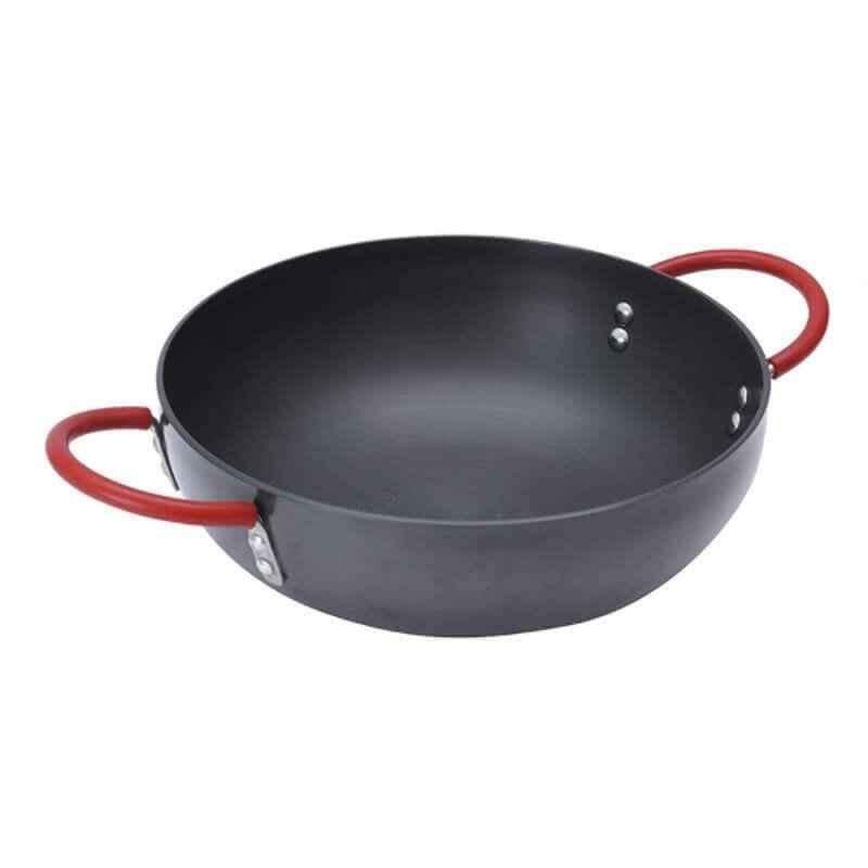 Nirlep 20cm Black Aluminium Ebony Hand Anodized Kadhai with Lid, EKD1.5 (Pack of 5)