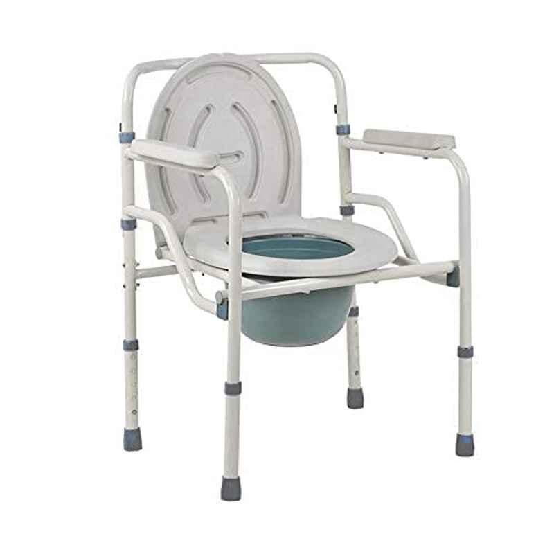 Entros 100kg Front Cut Foldable MS Commode Stool with Pot Bucket & Safety Lock, FC-S779A