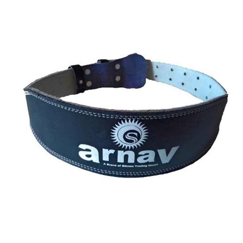 Arnav 4 inch Black Split Leather Weight Lifting Gym Belt with Steel Roller Buckle, Size: S
