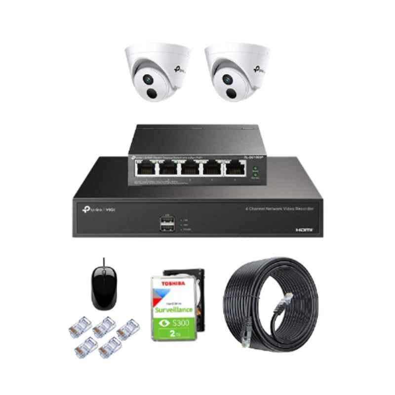 TP-Link VIGI C440I 4MP Indoor Network IP Combo Kit with 4 Channel NVR, 2 Cameras, 5 Port POE Switch, 2TB HDD, D-LINK 100M LAN Cable & Connectors