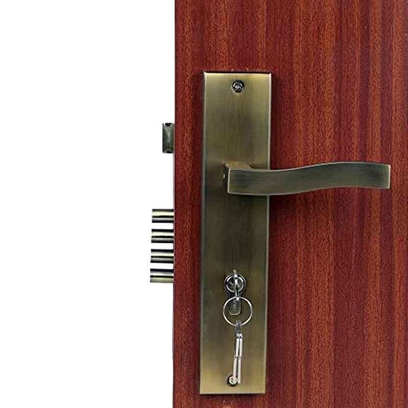 Saze 10 inch Stainless Steel 304 Antique Brass  Finish Cylindrical Plate Mortise Door Lock Handle Set, SE-VIVA-10CY-OSK-ANT