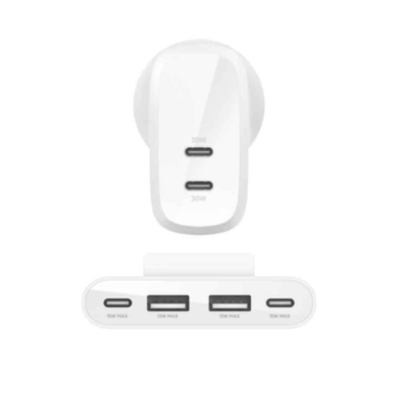 Belkin 60W PPS USB-C 2 Pin Wall Charger with 4 Ports USB Power Extender, WCB010ZB2MWH-B7