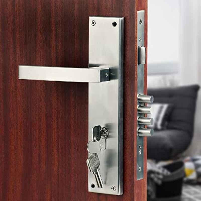 Saze 10 inch Stainless Steel Matt Finish Cylindrical Plate 4 Bullet Pin Mortise Door Lock Handle Set with 3 Computer Keys, Mg308