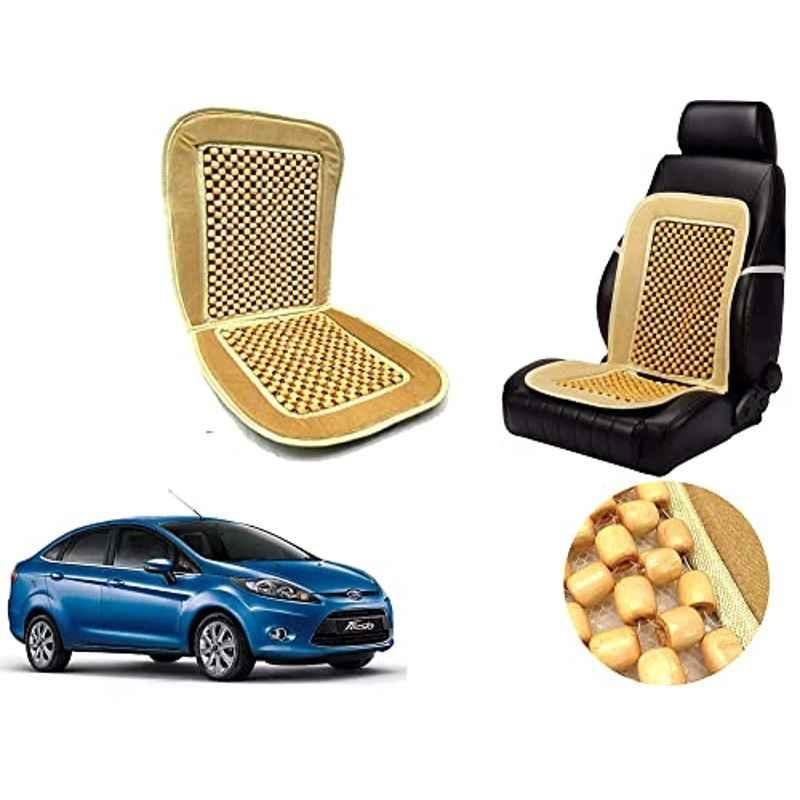 Auto Pearl PU, Velvet & Wooden Beads Beige Rectangular Seat Cushion for Ford Fiesta