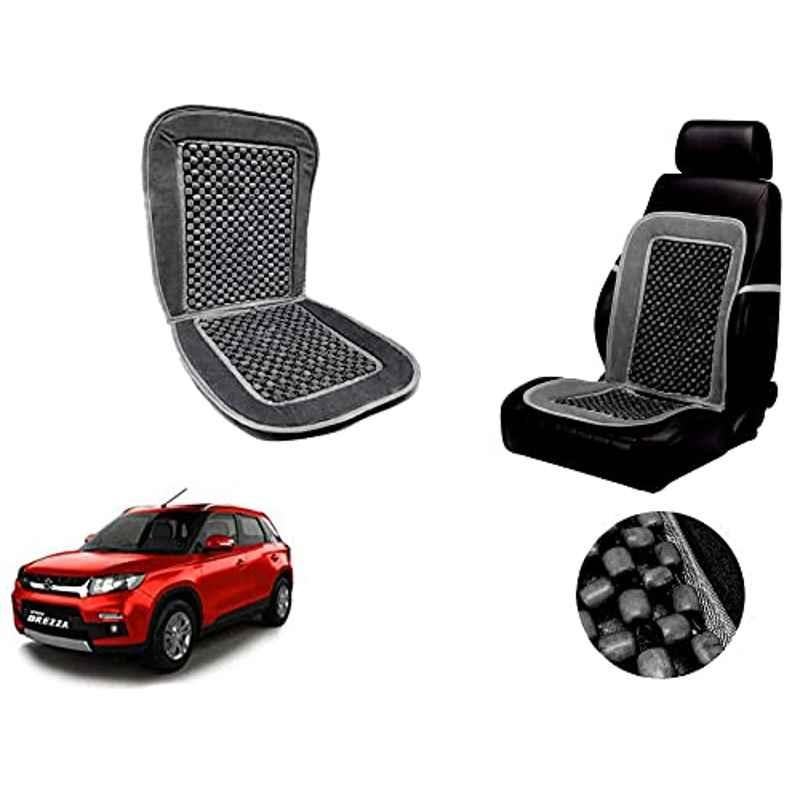 Auto Pearl PU, Velvet & Wooden Beads Grey Rectangular Seat Cushion for Maruti Suzuki Vitara Brezza