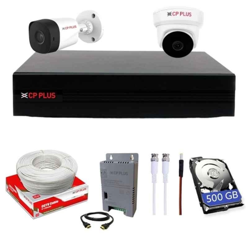 CP Plus 2.4MP Full HD 4 Channel DVR with Built in Audio MIC, 1 Pc Outdoor, 1 Pc Indoor White Camera, 500GB HDD, 4 Channel SMPS & CCTV Cable Combo Kit