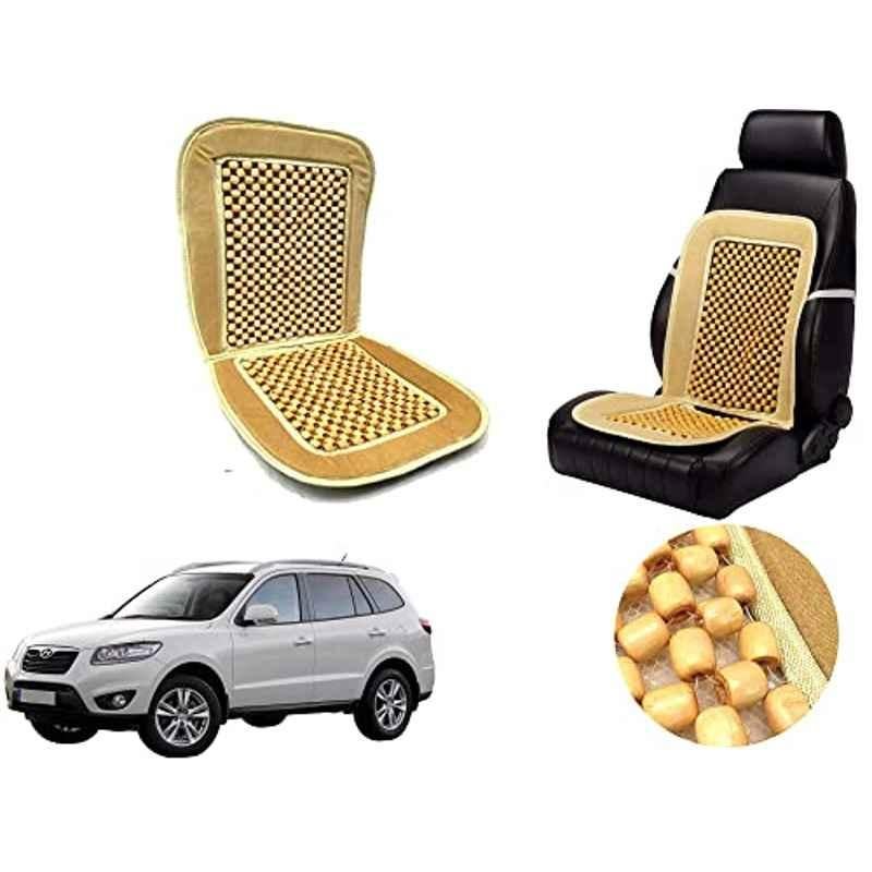 Auto Pearl PU, Velvet & Wooden Beads Beige Rectangular Seat Cushion for Hyundai Terracan