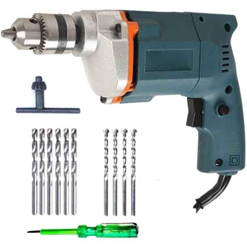 Imported 10mm 300W Blue Drill Machine with 1Pc Line Tester, 6Pcs HSS Bit, 4Pcs Masonry Bit Power & Hand Tool Kit