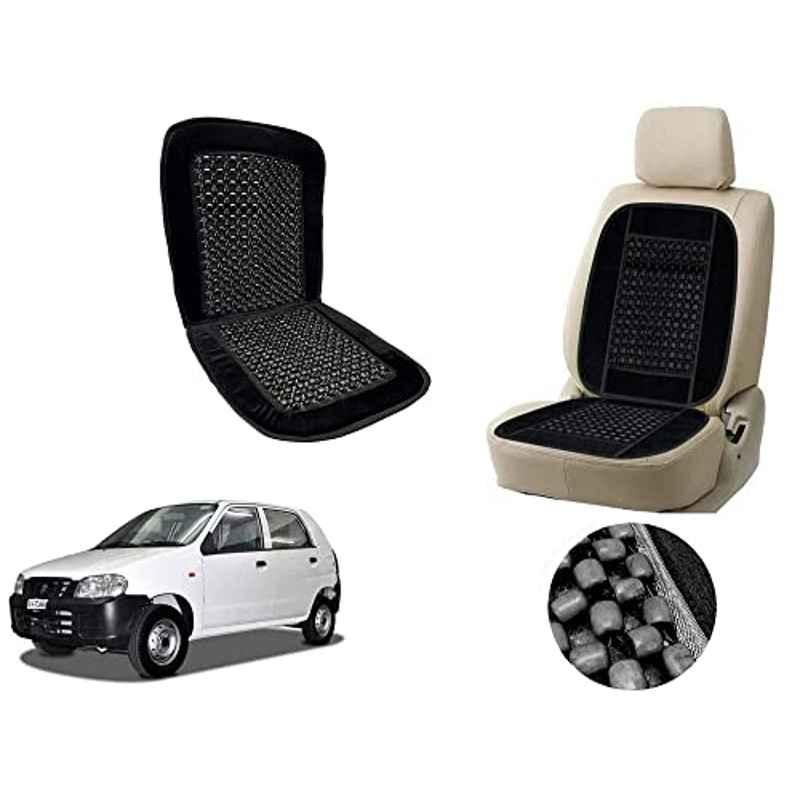 Auto Pearl PU, Velvet & Wooden Beads Black Rectangular Seat Cushion for Maruti Suzuki Alto