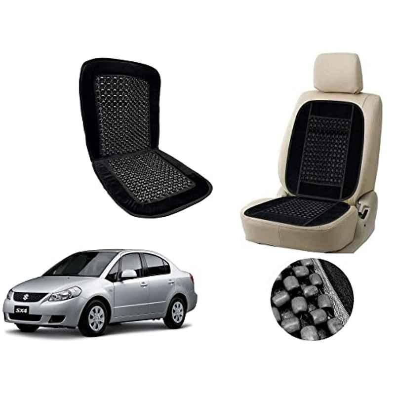 Auto Pearl PU, Velvet & Wooden Beads Black Rectangular Seat Cushion for Maruti Suzuki SX4
