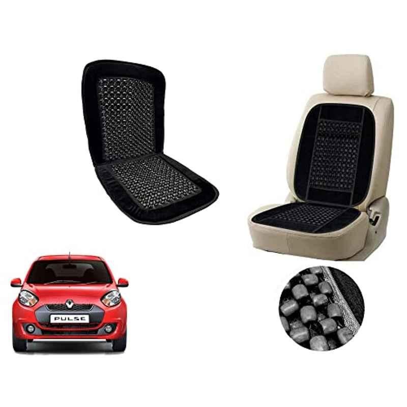 Auto Pearl PU, Velvet & Wooden Beads Black Rectangular Seat Cushion for Renault Pulse